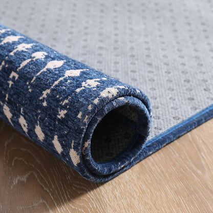 Moroccan Runner Kitchen Non Slip Vintage Hallway Rug, Washable Small Kitchen Area Rug Laundry Room Carpet for Entryway Bedroom Bathroom (2.3'x8.9', Dark Blue)