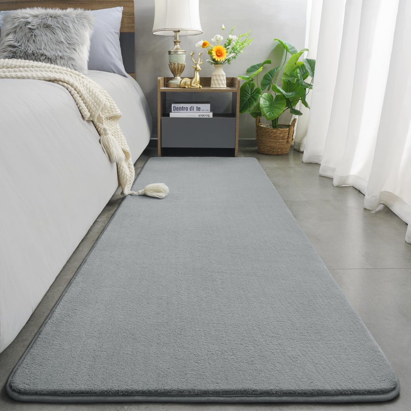 Amearea Modern Soft Hallway Runner Rug, 2x10 Feet Washable Long Runner Rugs for Hallway, Grey Fluffy Bedroom Rugs, Indoor Non Slip Memory Foam Rug Carpet for Entrance Kitchen Living Room Home Decor