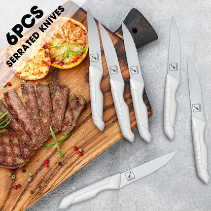 imarku® 14-Piece Kitchen Knife Set with Block and Sharpener, Professional Stainless Steel with Non-Slip Ergonomic Handle, Dishwasher Safe, Home Essential, Gray-White