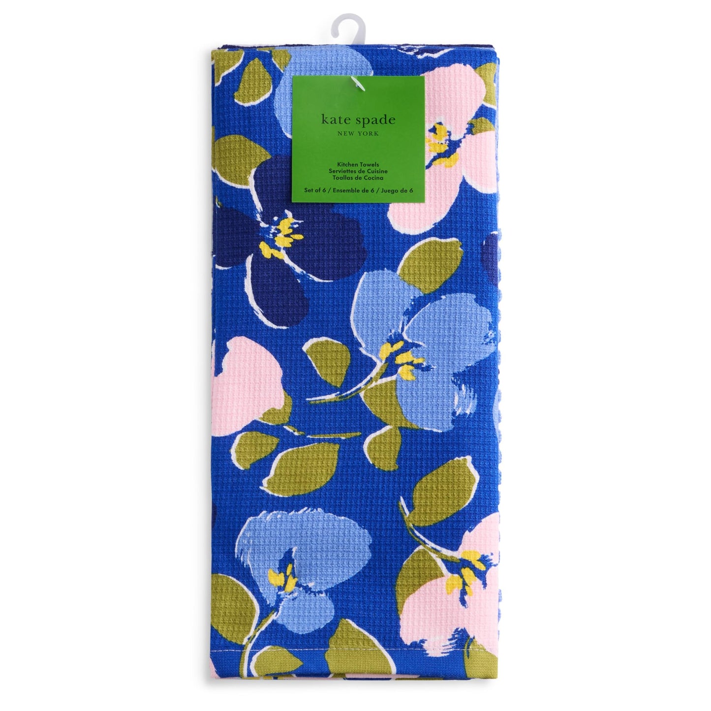 kate spade new york Painterly Bouquet & Bold Painterly Stripe Kitchen Towels 6-Pack Set, Absorbent 100% Cotton, Blue/Green/Rose, 17"X28"