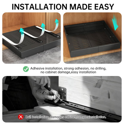 Pull out Cabinet Organizer, 1 pack, 16.5" Deep Heavy Slide out Drawers, Upgrade Three Triple-Slide Rail Systems, Expandable 12.8"-20.8" Roll out Shelf Storage for Kitchen Base Cabinet Organization