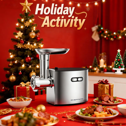 CHEFFANO Meat Grinder, 2600W Max Stainless Steel Meat Grinder Electric, ETL Approved Heavy Duty Meat Mincer Machine with 2 Blades, 3 Plates, 1 Sausage Stuffer Tube & Kubbe Kit for Home Kitchen Use
