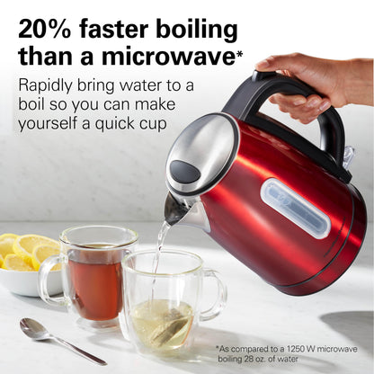Hamilton Beach Electric Tea Kettle, Water Boiler & Heater, 1.7 Liter, Cordless Serving, 1500 Watts for Fast Boiling, Auto-Shutoff and Boil-Dry Protection, Red with LED Light Ring (41060)