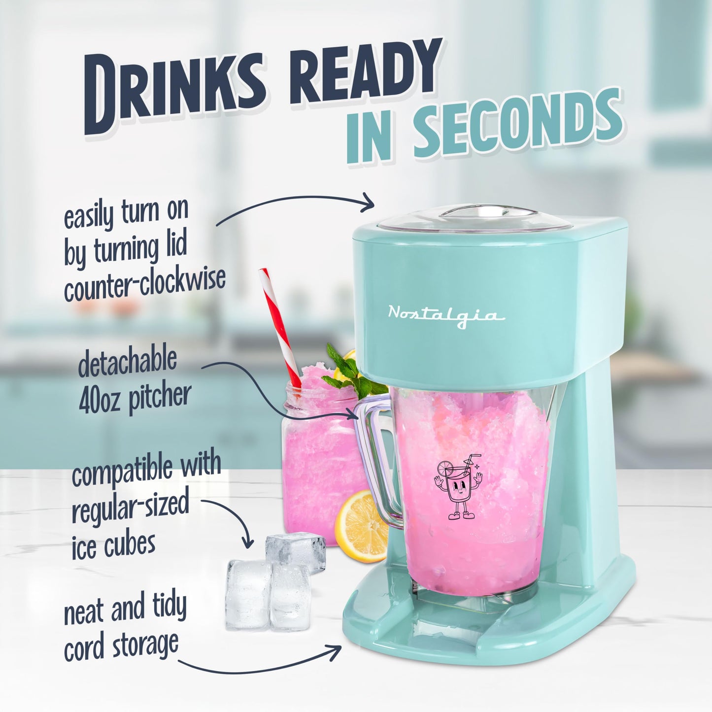 Nostalgia Retro 40-Ounce Frozen Beverage Station - Slushie Machine and Ice Shaver with Automatic Mixing for Soda, Cocktails and Margaritas - Easy & Safe Use - Aqua