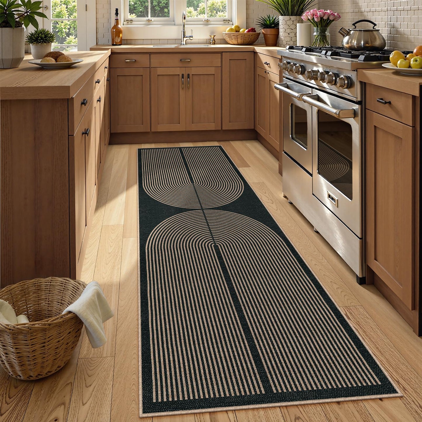 Lahome Enfys Modern Rainbow Kitchen Runner Rug, 2x8 Easy Jute Rug Runners for Hallways Entry Farmhouse Indoor Outdoor Carpet, Contemporary Washable Non Slip Runner for Laundry Room Porch