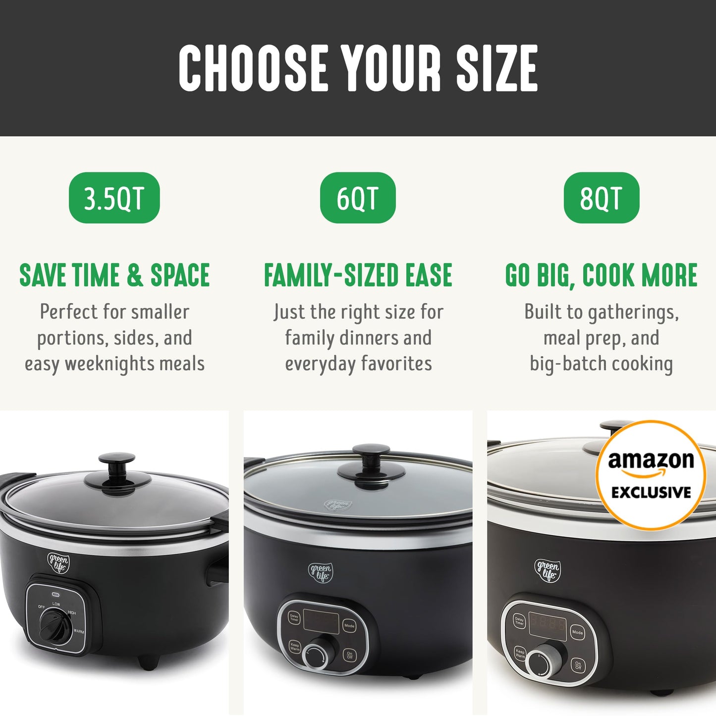 GreenLife 6QT Slow Cooker, Non-Toxic PFAS-Free Ceramic Nonstick Removable Interior Bowl, Programmable, Family Friendly, Keep Warm, Stovetop & Oven Safe, Dishwasher Safe Crock, Timer, Glass Lid, Black