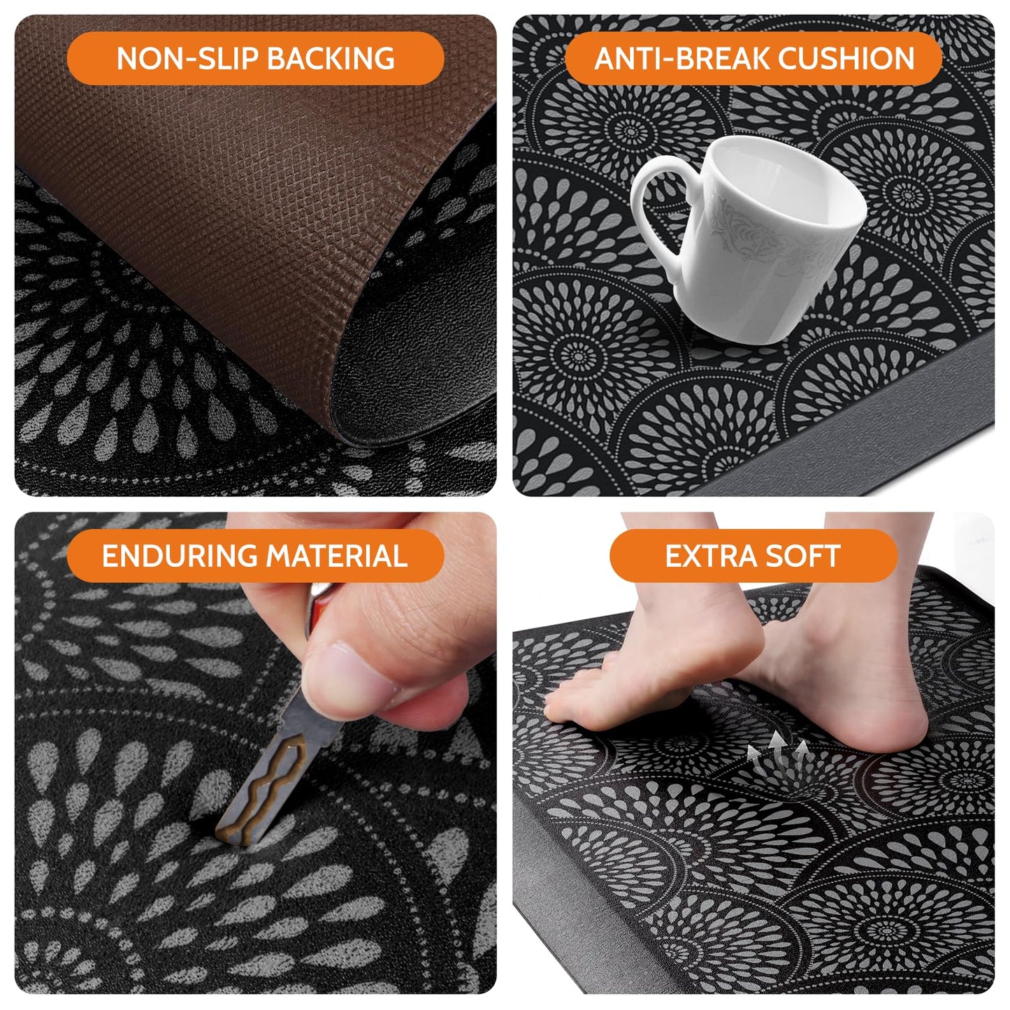 Mattitude 4/5 Inch Kitchen Mat, 17.3x59in Heavy Duty Ergonomic Comfort Foam Standing Desk Mat, Waterproof Non-Slip Standing Mats and Rugs for Kitchen, Office, Black