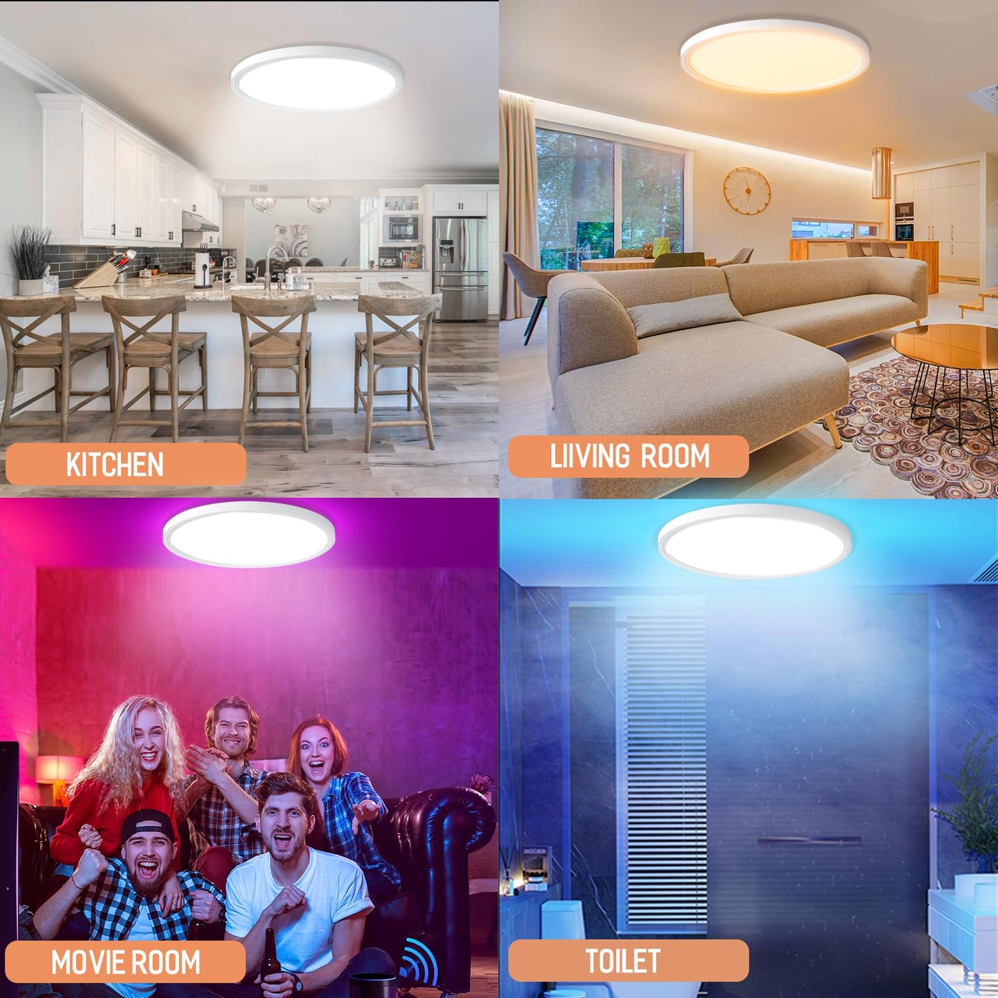 MELEGAN 2Pcs RGB Smart Ceiling Light, Super Slim LED Flush Mount Ceiling, WiFi Compatible with Alexa Google Home,12Inch 24W Dimmable 2700K-6500K for Bedroom, Kitchen, Dining Room, Basements