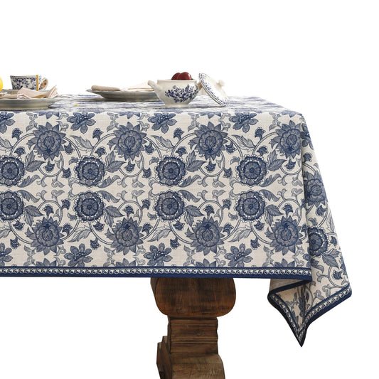 patdrea Designer Vintage Blue Floral Tablecloth for Square Table,Linen Paisley Breathable Pattern Table Cloth,Home Cover Decor for Kitchen Dining Christmas,Thanksgiving,67"x67"-Lantang a