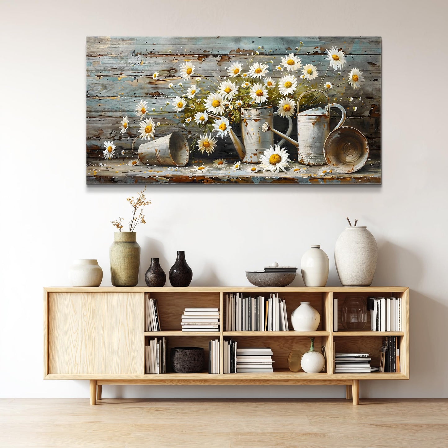 QIYILEXWART Canvas Wall Art For Living Room Wall Decor For Bedroom Kitchen Wall Decoration Daisy Rustic Landscape Painting Farmhouse Pictures Artwork Room Aesthetic Home Decor 20x40 In