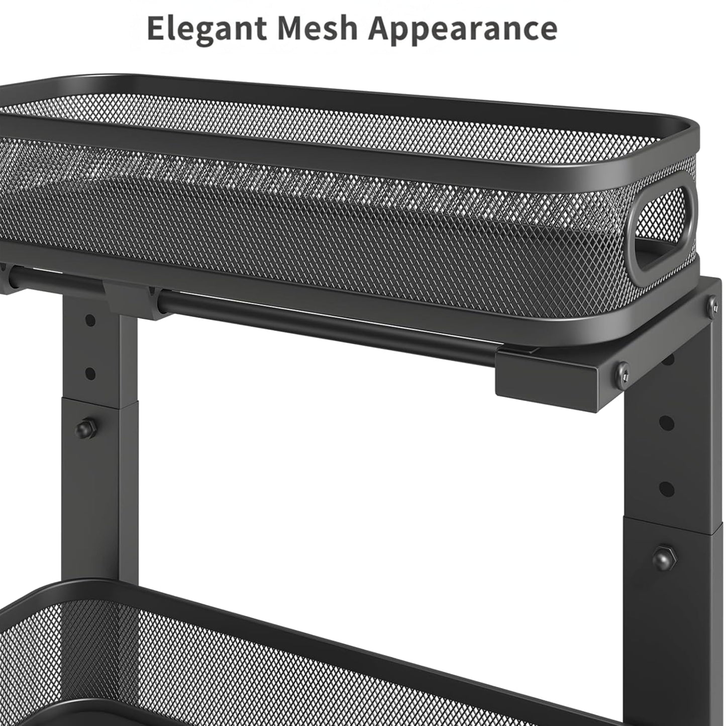 ValorTiger 2 Pack Under Sink Organizer, Dual-Layer Pull Out Mesh Cabinet Rack with 5-Level Height Adjustment, Rust-Resistant Sliding Storage for Bathroom & Kitchen, Multi-Purpose 2-Tier Shelf(Black)