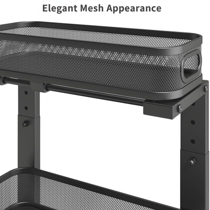 ValorTiger 2 Pack Under Sink Organizer, Dual-Layer Pull Out Mesh Cabinet Rack with 5-Level Height Adjustment, Rust-Resistant Sliding Storage for Bathroom & Kitchen, Multi-Purpose 2-Tier Shelf(Black)