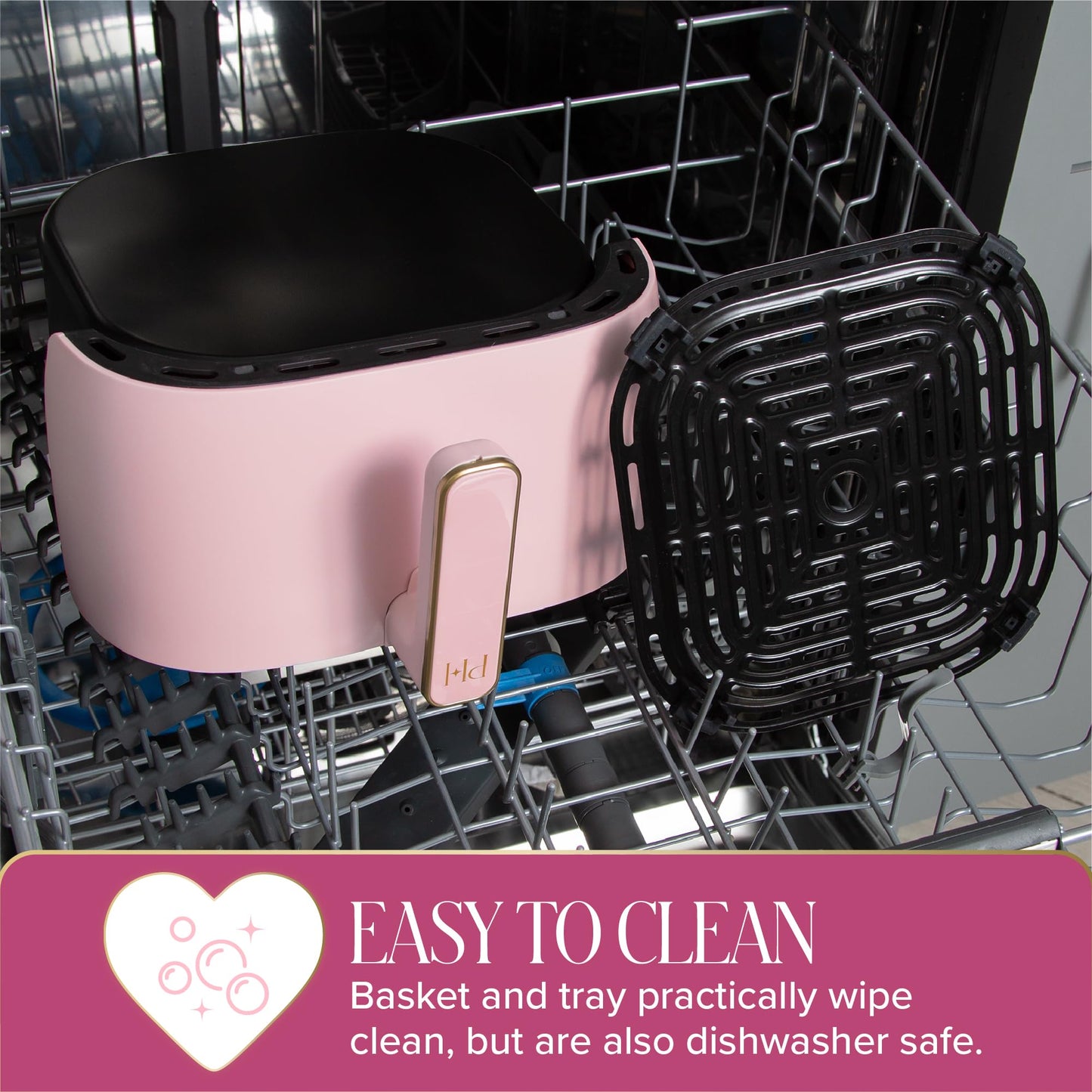 Paris Hilton Air Fryer, Large 6-Quart Capacity, Nonstick Made without PFAS, Touchscreen Display, 8-in-1 (Air Fry, Roast, Broil, Bake, Reheat, Keep Warm, Pizza, Dehydrate), Dishwasher Safe, Pink