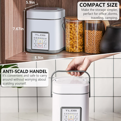 TLOG Mini Rice Cooker 2.5 Cups Uncooked, Healthy Ceramic Coating Portable Cooker, 1.2L Travel Small for 1-3 People, Personal maker, Food Steamer, 12 Hours delay timer, Multi-cooker Grains, Oats