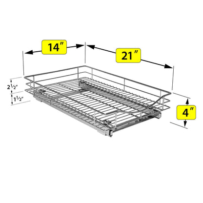 LYNK PROFESSIONAL® Pull Out Cabinet Organizer, 14" x 21" Slide Out Cabinet Organizer Pull Out Drawer – Pull Out Shelves for Kitchen Cabinets – Under Sink Organizers - Lifetime Ltd. Warranty, Chrome