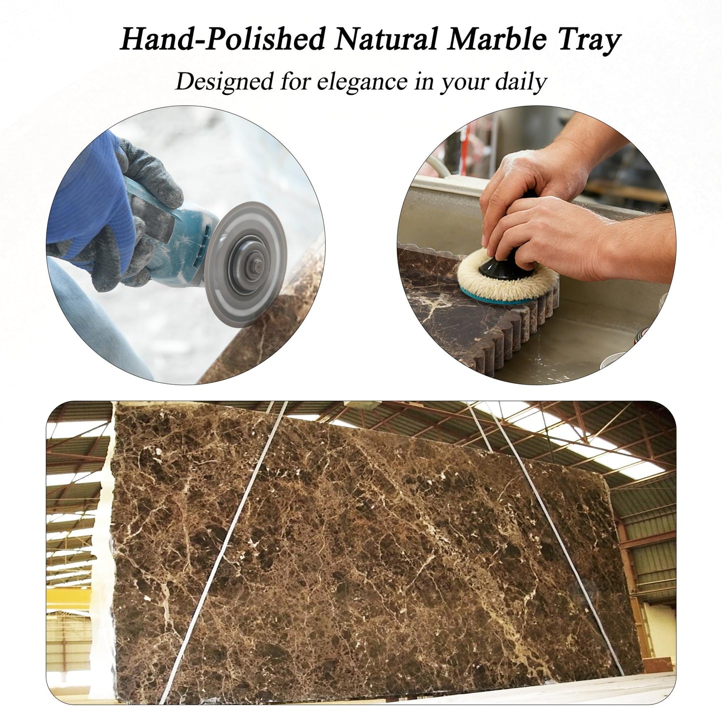 YMXYJM Natural Marble Tray for Bathroom, Real Stone Decorative Vanity Tray with Fluted Edge, Large Marble Serving Storage Tray for Kitchen Counter, Dresser, Home Decor, 11.8" x 8", Dark Brown