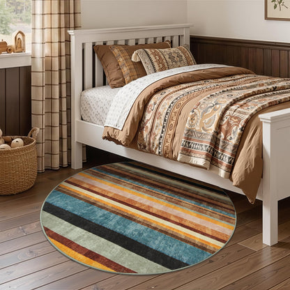 jinchan Round Rug 5ft Area Rug Modern Striped Rug Washable Rug Soft Large Indoor Floor Cover Non Slip Colorful Carpet for Bedroom Kitchen Dining Room Home Office, Pine Dawn
