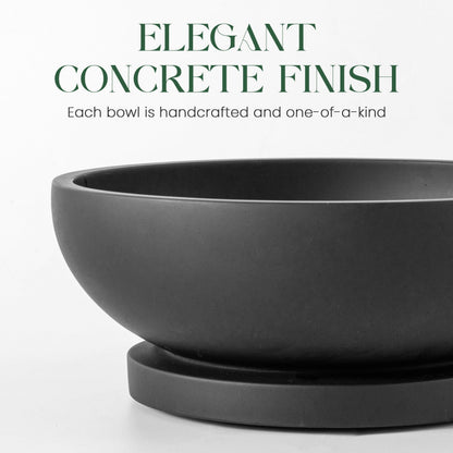 FUINTRA Decorative Concrete Fruit Bowl for Kitchen Counter – Elegant Pedestal Bowl with Smooth Finish for Home Decor | Handcrafted Key Bowl for Entryway Table, Coffee Table | 10.5in W x 4.25in L