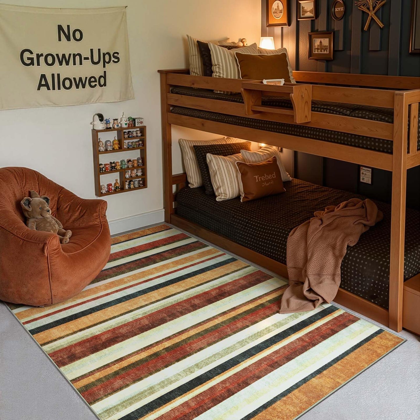 jinchan 5x7 Area Rug Modern Striped Rug Washable Rug Soft Large Indoor Floor Cover Non Slip Colorful Carpet for Bedroom Kitchen Dining Room Home Office, Caramel Dusk