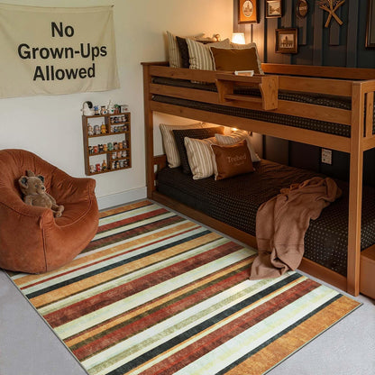 jinchan 5x7 Area Rug Modern Striped Rug Washable Rug Soft Large Indoor Floor Cover Non Slip Colorful Carpet for Bedroom Kitchen Dining Room Home Office, Caramel Dusk