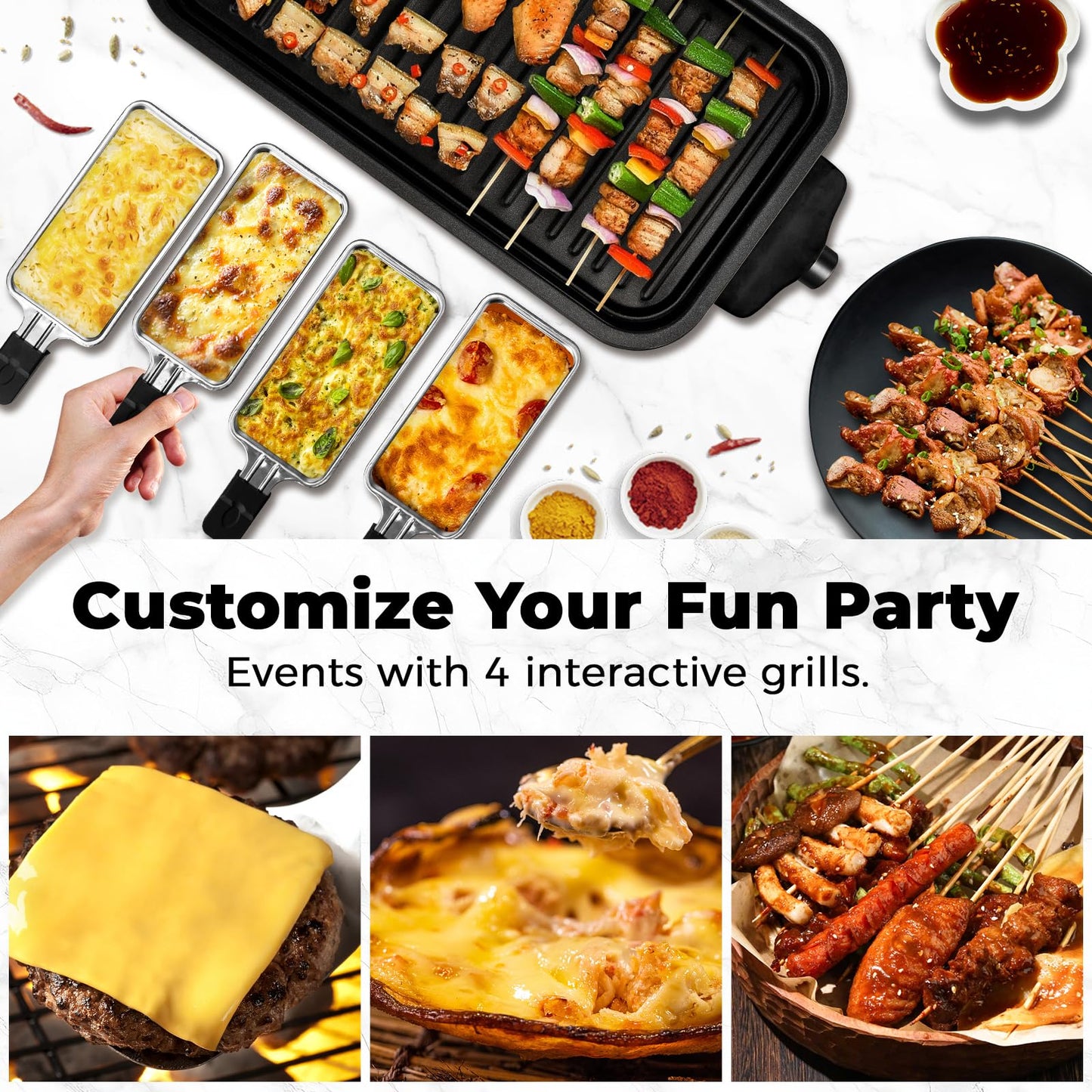 Pukomc Electric Indoor Grill,2 in 1 Indoor Grills for Kitchen with Grill Net & Non-Stick Cooking Removable Plate, Temperature Control, Dishwasher Safe, 1800W Large Smokeless Griddle Black