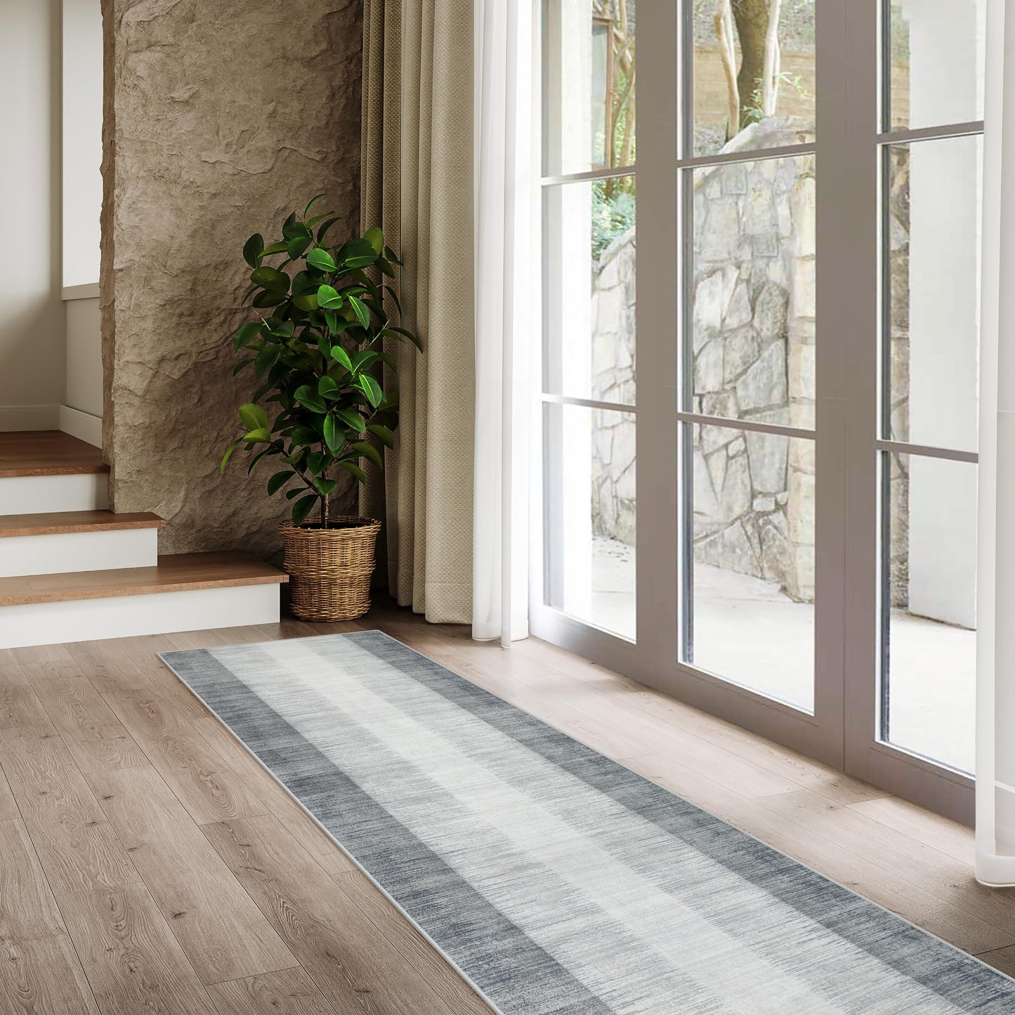 Lahome Modern Ombre Carpet Runners for Hallway 12ft, Washable Ultra-Thin Non Slip Kitchen Runner, Gray Print Stain Resistant Home Decor for Bedroom Bathroom Juliette