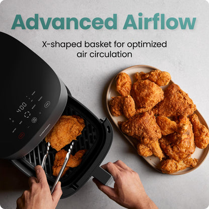 Chefman TurboX 4-in-1 Air Fryer, 5-Quart Airfryer for Extra Crispy Chicken, Fries, Wings, and More, Air Fry, Bake, Reheat, and Frozen Functions, Digital Touch Controls, Dishwasher Safe - Gray