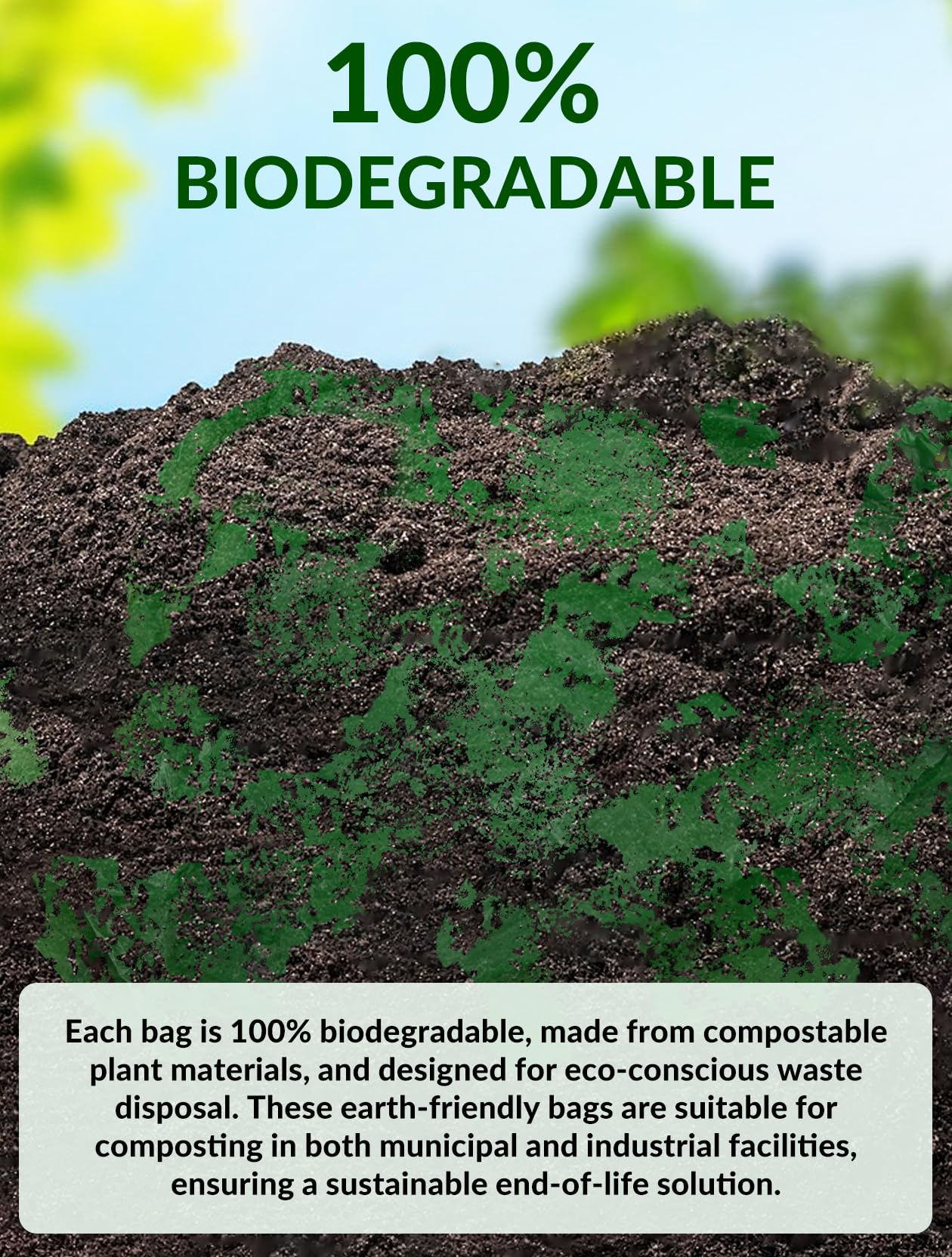 UMT Plastar 400 Count Compostable Trash Bags 10-12 Gallon, 24 x 24 Inch Biodegradable Kitchen Garbage Bags 15 Micron, Green Eco Friendly Small Trash Bags for Home, Office & Bathroom