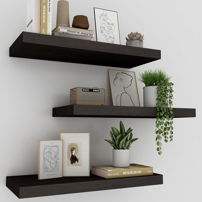 Upassion Floating Shelves for Wall Set of 3, 16" Black Wall Shelves for Home Decor, Frame Display Floating Shelf for Living Room, Bedroom, Bathroom, Kitchen