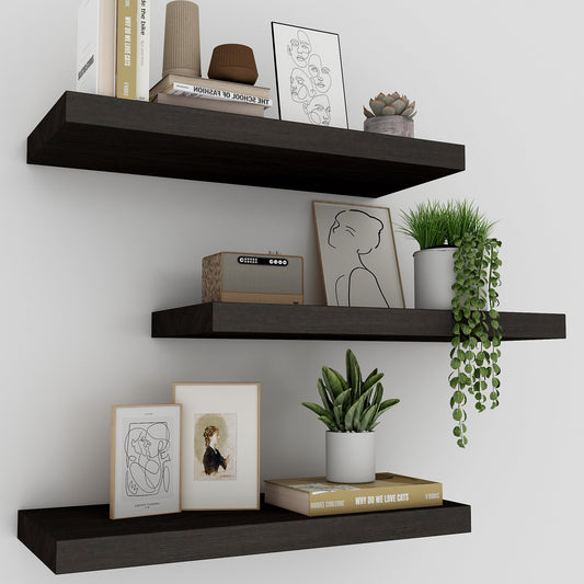 Upassion Floating Shelves for Wall Set of 3, 16" Black Wall Shelves for Home Decor, Frame Display Floating Shelf for Living Room, Bedroom, Bathroom, Kitchen