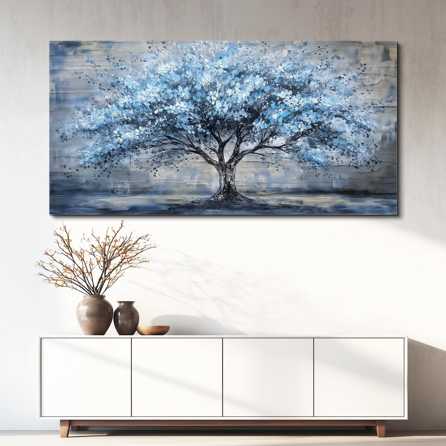 FUHAIHUA Canvas Wall Art for Living Room Wall Decor for Bedroom Office Modern Hotel Wall Decorations Blue Tree Landscape Paintings Abstract Pictures Artwork Room Aesthetic Home Decor 20x40 in