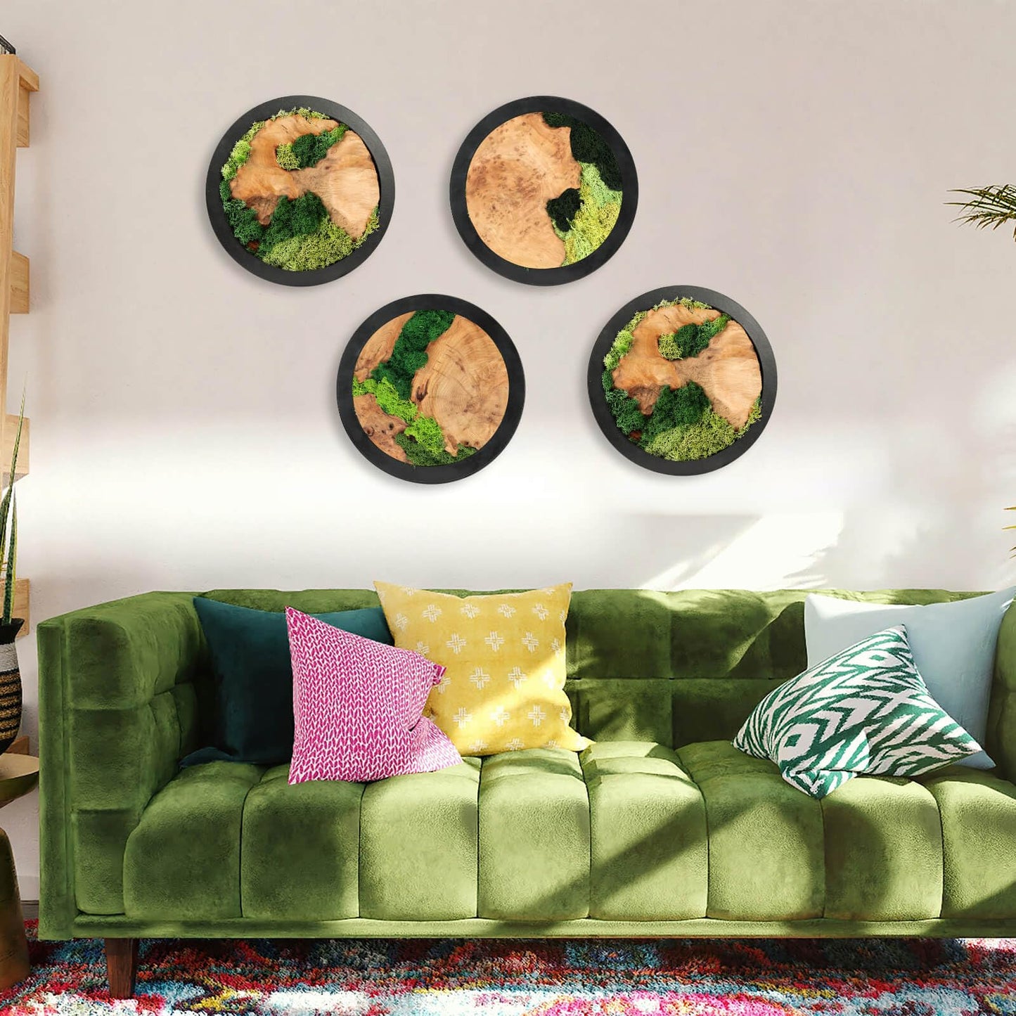 Natural Preserved Moss Wall Art - Natural moss&wood Handcrafted Rustic Charm for Your Home- Unique Wall Hanging for Living Room, Bedroom, Office, or Kitchen - No Maintenance