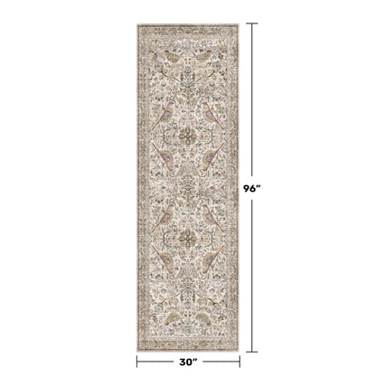 Boho 2'6"x8' Long Kitchen Runner Rugs Non Skid Washable, Stain Resistant Carpet Runners for Hallway 8ft, Low Pile Non Slip Rubber Backing Runner Rug for Kitchen, Traditional Floral Home Décor