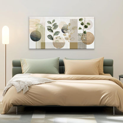 TAIJXAGSG Green Boho Wall Art Minimalist Canvas Wall Art Decor Geometric Line Leaf Beige Green Wall Art Canvas Artwork Print Paintings Abstract Art Botanical Boho Room Office Home Wall Decor 20"X 40"