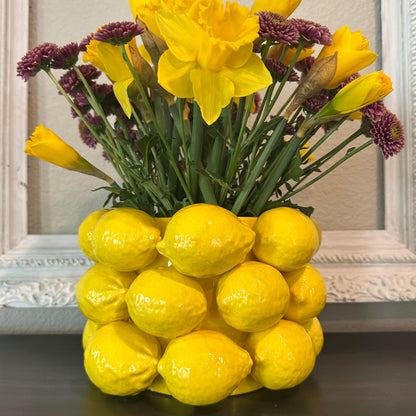 PeachiiPitt Lemon Vase -Cheery Yellow Ceramic French/Mediterranean Style Unique Vase with 3D Lemon Design- Lemon Kitchen Decor - Lemon Themed Housewarming Gift for her