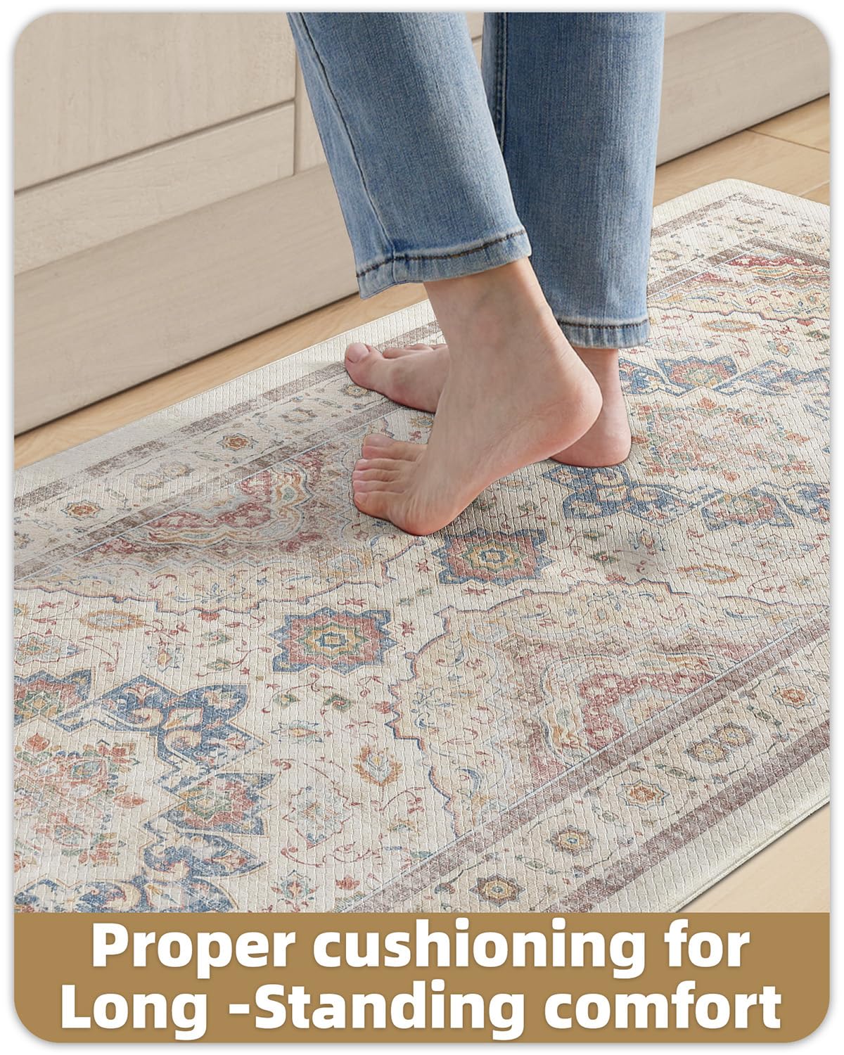 Color&Geometry Kitchen Floor Mats Anti Fatigue, Cushioned Boho Rugs,Waterproof Non Slip Kitchen Runner for Sink, Standing Mats for Office,24"x59",Oatmeal