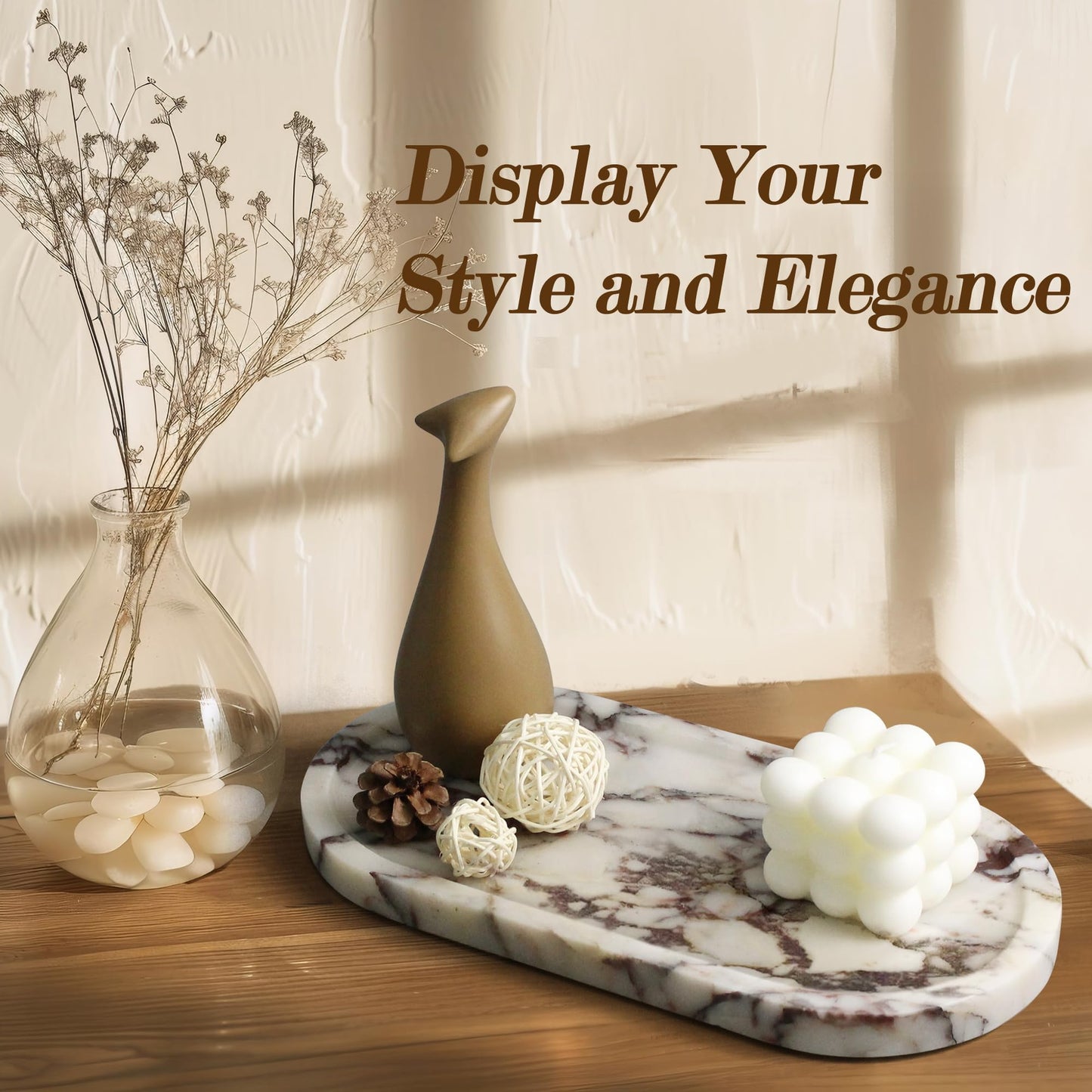 YMXYJM Real Natural Marble Tray for Bathroom, Luxury Calacatta Viola Stone Vanity Tray, Decorative Oval Trays for Countertop Storage Organizer, Dresser, Kitchen, Home Decor, 11.8" x 6", Purple