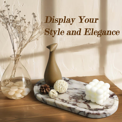 YMXYJM Real Natural Marble Tray for Bathroom, Luxury Calacatta Viola Stone Vanity Tray, Decorative Oval Trays for Countertop Storage Organizer, Dresser, Kitchen, Home Decor, 11.8" x 6", Purple
