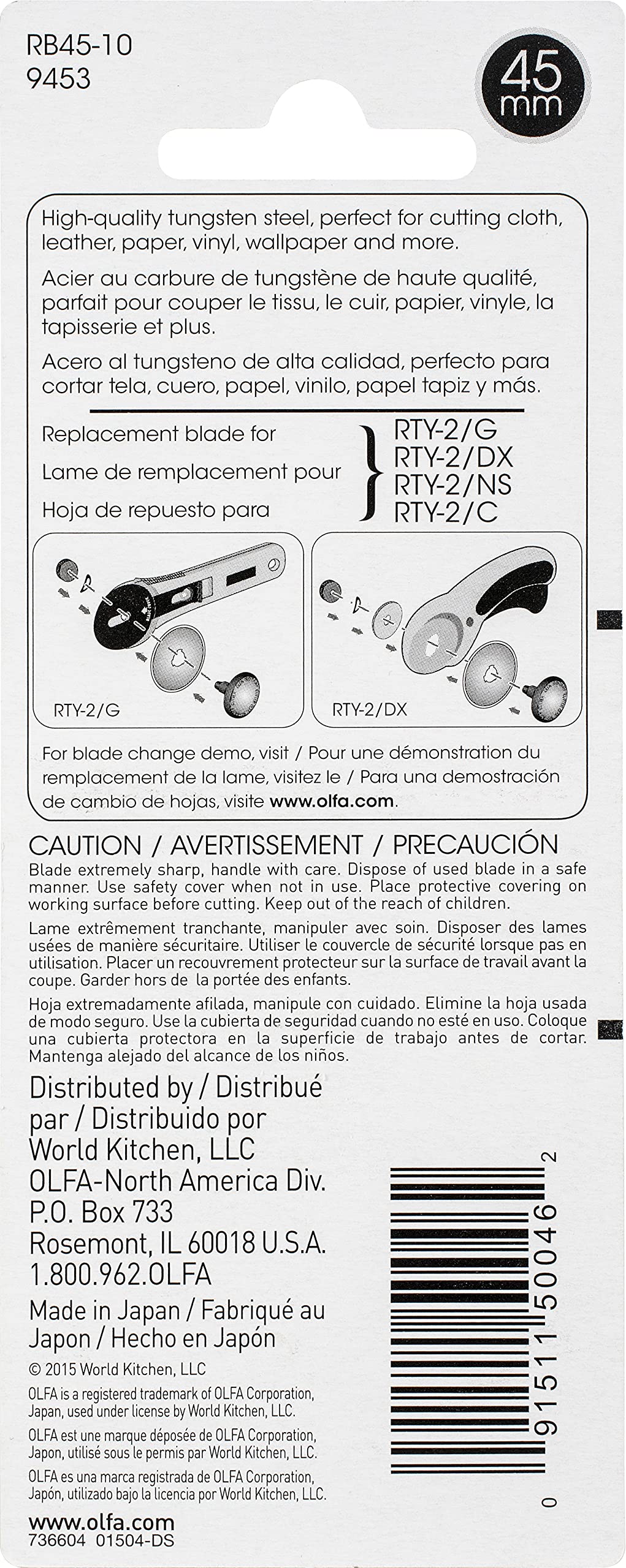 Olfa 9453 RB45-10 45mm Rotary Blade, 10-Pack
