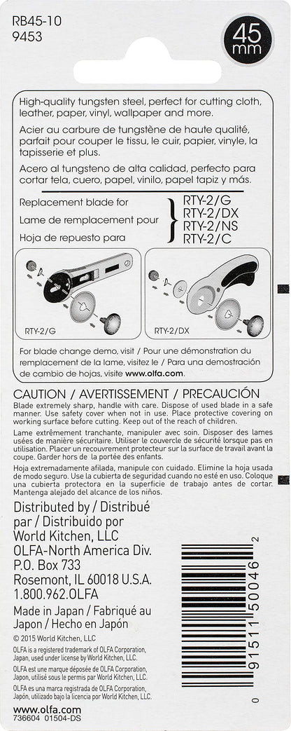 Olfa 9453 RB45-10 45mm Rotary Blade, 10-Pack