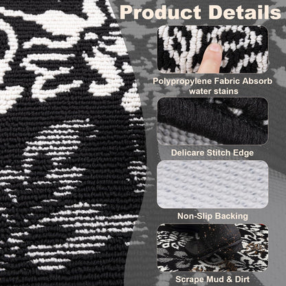 LOKHOM Boho Kitchen Rugs Sets of 3, Non Slip High-Low Textured Kitchen Mats for Floor with Rubber Backing, Paisley Floral Washable Carpet Runner for Hallways Entryway Laundry Sink (Black & White)
