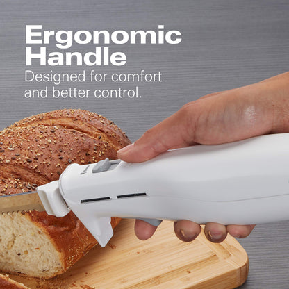 Hamilton Beach Electric Knife Set for Carving Meats, Poultry, Bread, Crafting Foam & More, Reciprocating Serrated Stainless Steel Blades, Ergonomic Design Storage Case + Fork Included, 5Ft Cord, White