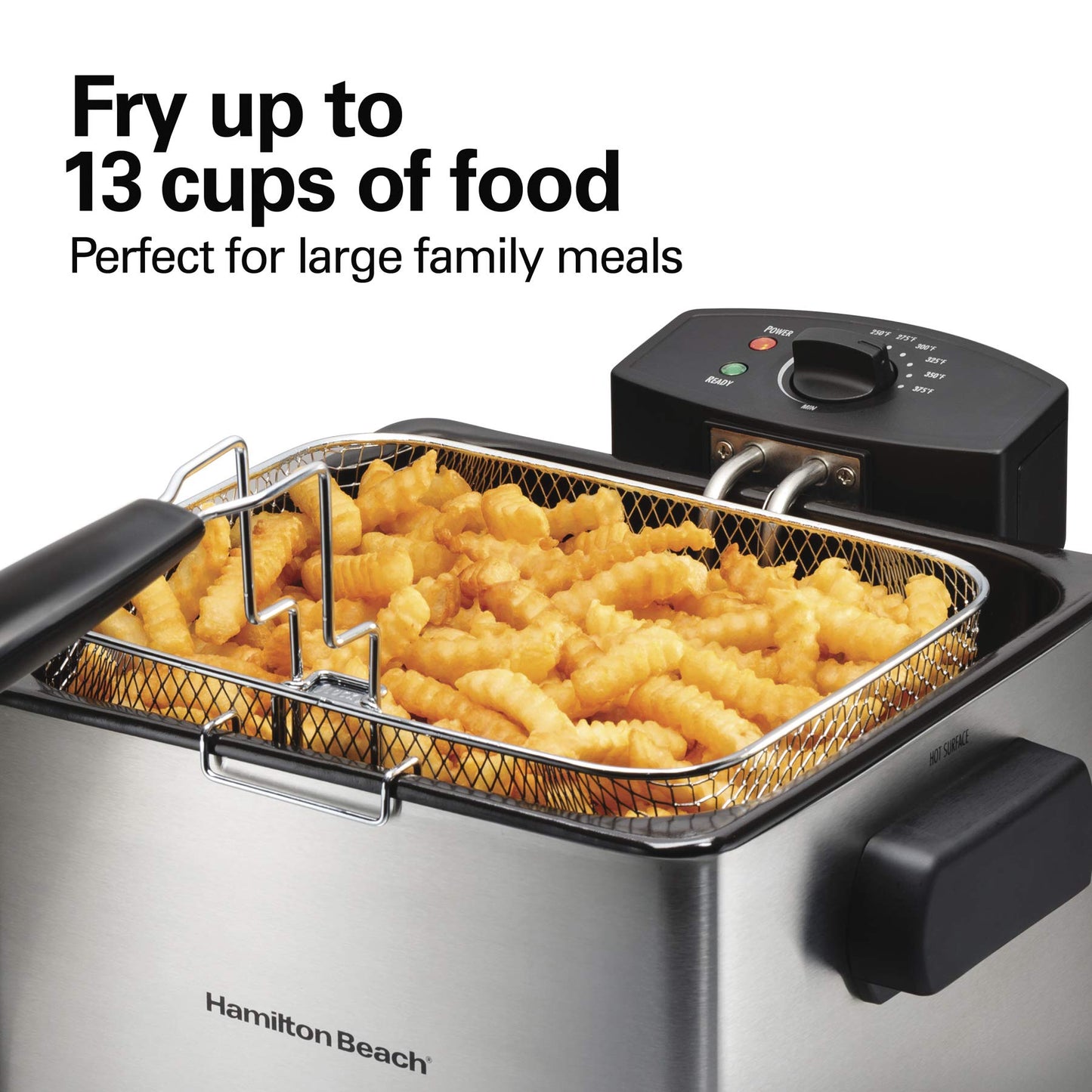 Hamilton Beach 35042 Professional Style Electric Deep Fryer, Frying Basket with Hooks, 1800 Watts, 5 Liter, Stainless Steel