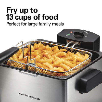Hamilton Beach 35042 Professional Style Electric Deep Fryer, Frying Basket with Hooks, 1800 Watts, 5 Liter, Stainless Steel