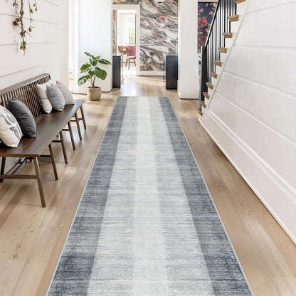 Lahome Modern Ombre Carpet Runners for Hallway 12ft, Washable Ultra-Thin Non Slip Kitchen Runner, Gray Print Stain Resistant Home Decor for Bedroom Bathroom Juliette