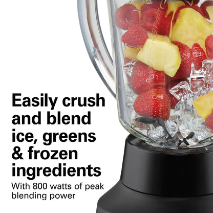 Hamilton Beach Wave Action Blender for Smoothies, Stainless Steel Ice Sabre Blades, 40oz Glass Jar, 800 Watts, Quiet Design, Black (58175)