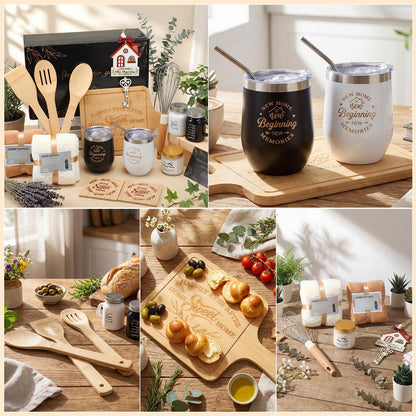 RimCereal Housewarming Gifts New House -19 Pcs Closing Gifts for Couple Friend Women Men Home Buyers, House Warming Basket Christmas for New Houses Apartment Kitchen Presents