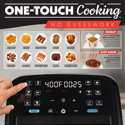 Gourmia Air Fryer 7 QT - Easy View Panorama Window & Interior Light, Guided Cooking with 12 One-Touch Presets, FryForce 360, Dishwasher Safe Accessories, Black