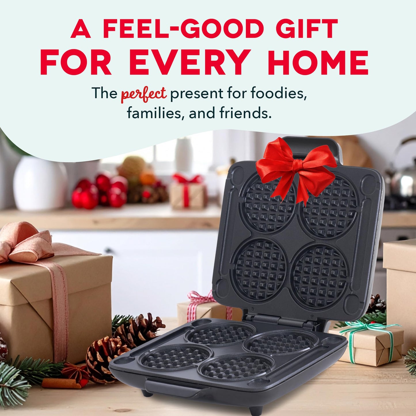 Dash Multi Mini Waffle Maker- Quad Waffle Maker for Family Breakfasts - Dual Nonstick Heating Plates & Easy-Release Surface - Compact & Fast-Heating - Graphite