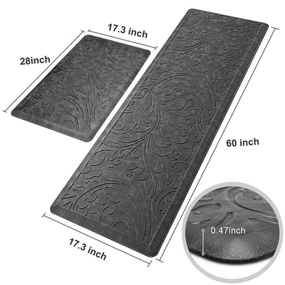 KMAT 2PCS Kitchen Mat Cushioned Anti-Fatigue Floor Mat,Waterproof Non-Slip Standing Mat,Ergonomic Comfort Floor Mat Rug for Home,Office,Sink,Laundry,Desk(17.3"x28"+17.3"x60",Grey)